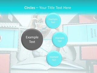 A Woman In Glasses Is Sitting At A Desk With Many Files PowerPoint Template