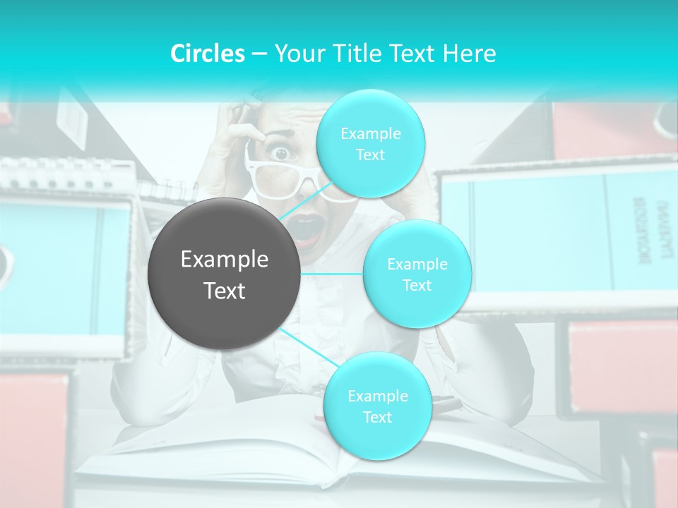 A Woman In Glasses Is Sitting At A Desk With Many Files PowerPoint Template