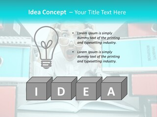 A Woman In Glasses Is Sitting At A Desk With Many Files PowerPoint Template