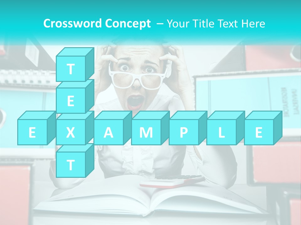 A Woman In Glasses Is Sitting At A Desk With Many Files PowerPoint Template