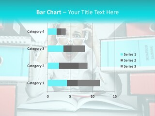 A Woman In Glasses Is Sitting At A Desk With Many Files PowerPoint Template