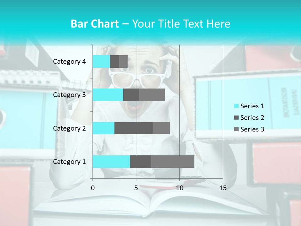 A Woman In Glasses Is Sitting At A Desk With Many Files PowerPoint Template