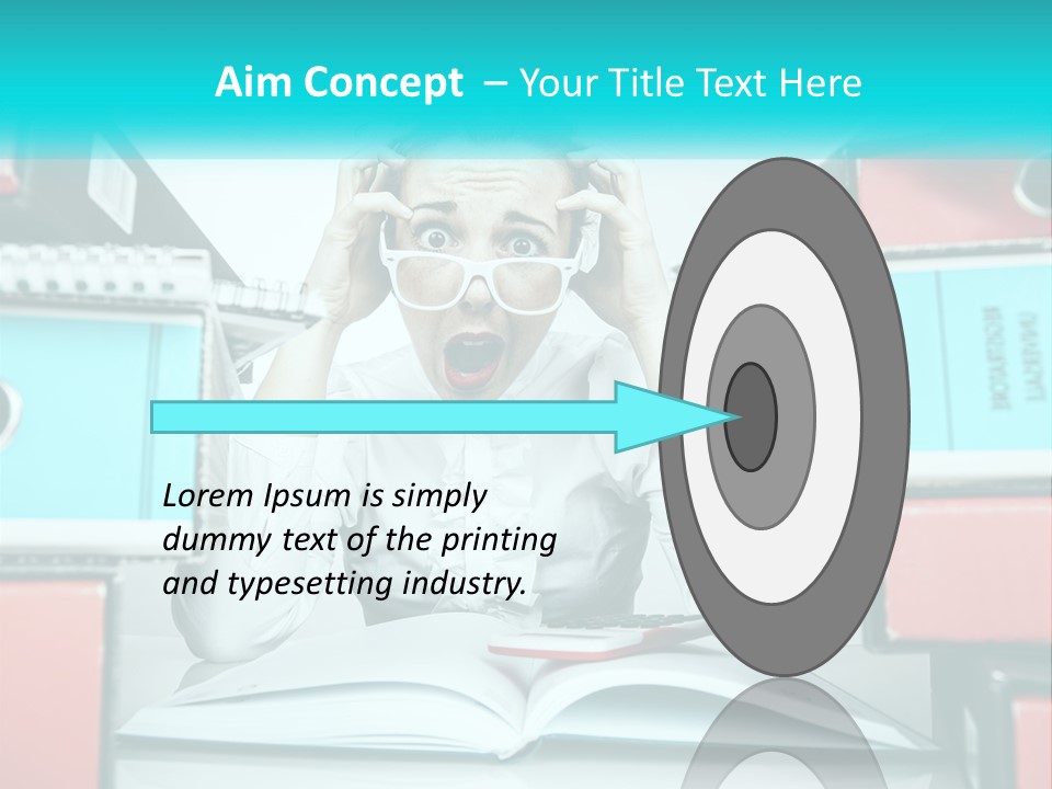 A Woman In Glasses Is Sitting At A Desk With Many Files PowerPoint Template