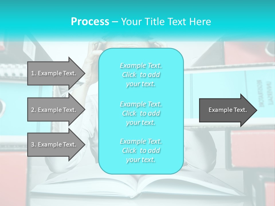 A Woman In Glasses Is Sitting At A Desk With Many Files PowerPoint Template