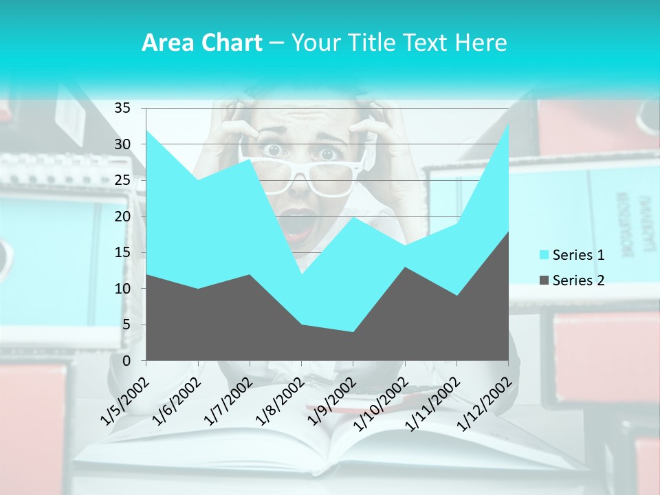 A Woman In Glasses Is Sitting At A Desk With Many Files PowerPoint Template