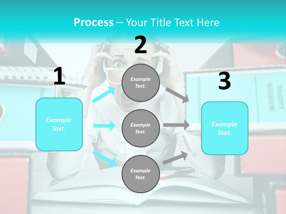 A Woman In Glasses Is Sitting At A Desk With Many Files PowerPoint Template