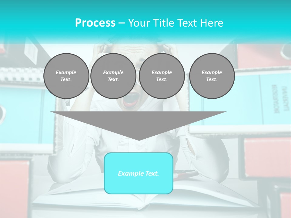 A Woman In Glasses Is Sitting At A Desk With Many Files PowerPoint Template