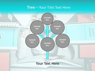 A Woman In Glasses Is Sitting At A Desk With Many Files PowerPoint Template