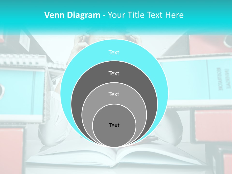 A Woman In Glasses Is Sitting At A Desk With Many Files PowerPoint Template