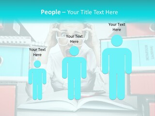 A Woman In Glasses Is Sitting At A Desk With Many Files PowerPoint Template