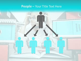 A Woman In Glasses Is Sitting At A Desk With Many Files PowerPoint Template