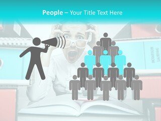 A Woman In Glasses Is Sitting At A Desk With Many Files PowerPoint Template