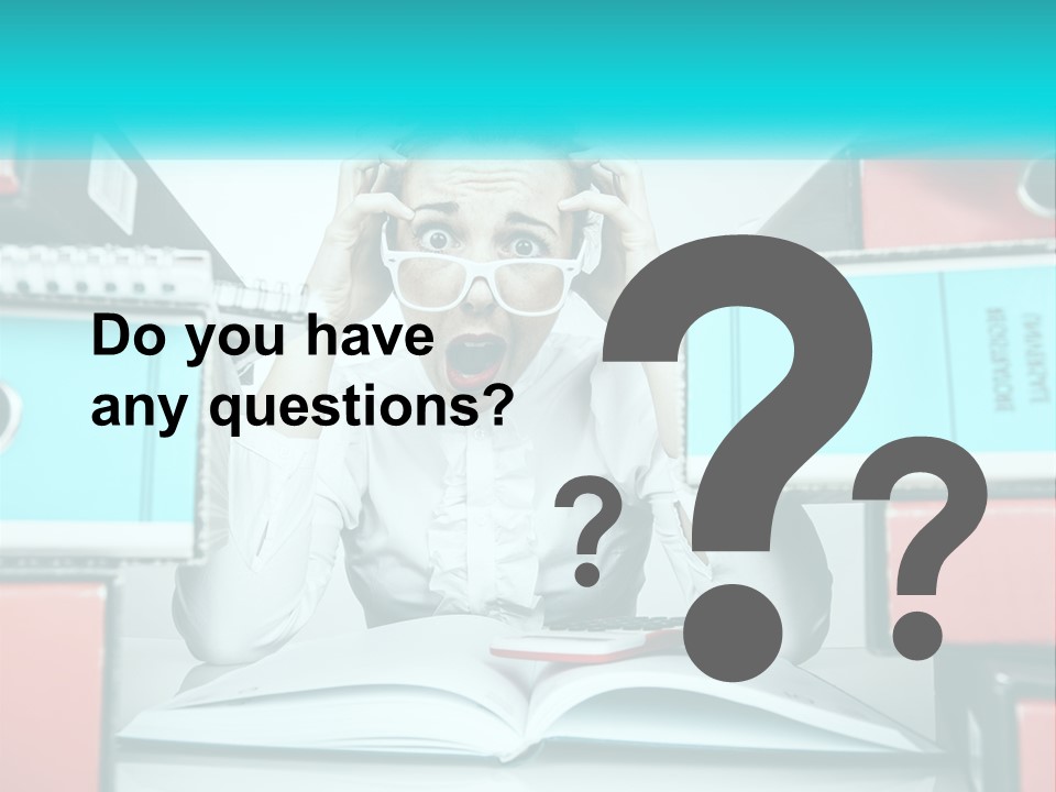 A Woman In Glasses Is Sitting At A Desk With Many Files PowerPoint Template