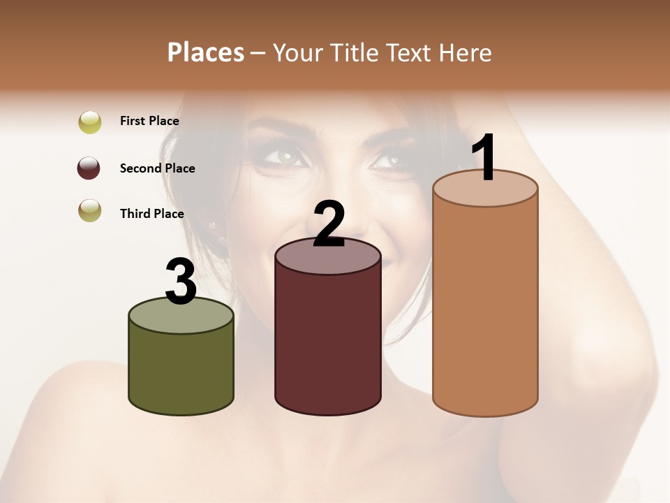 A Woman Is Smiling While Holding Her Hair PowerPoint Template