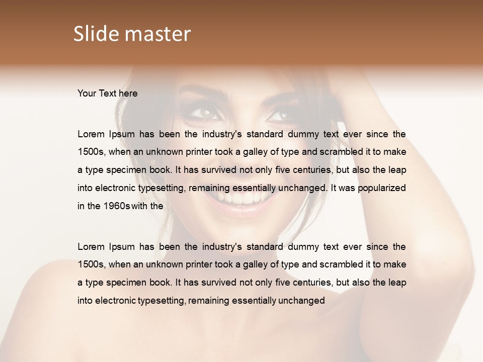 A Woman Is Smiling While Holding Her Hair PowerPoint Template