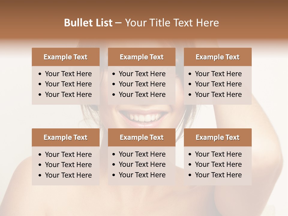 A Woman Is Smiling While Holding Her Hair PowerPoint Template