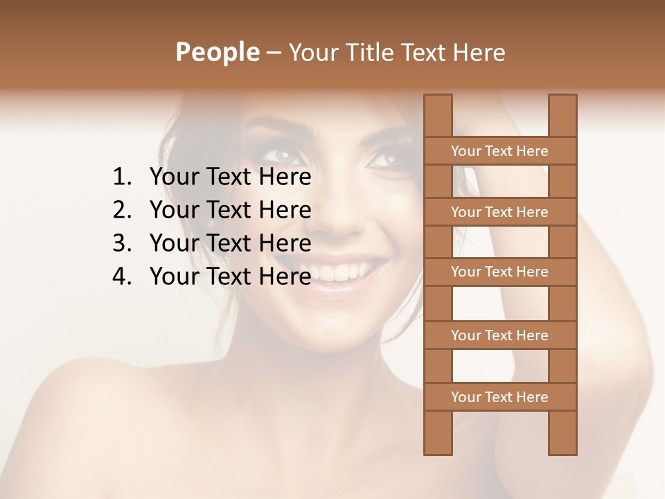 A Woman Is Smiling While Holding Her Hair PowerPoint Template