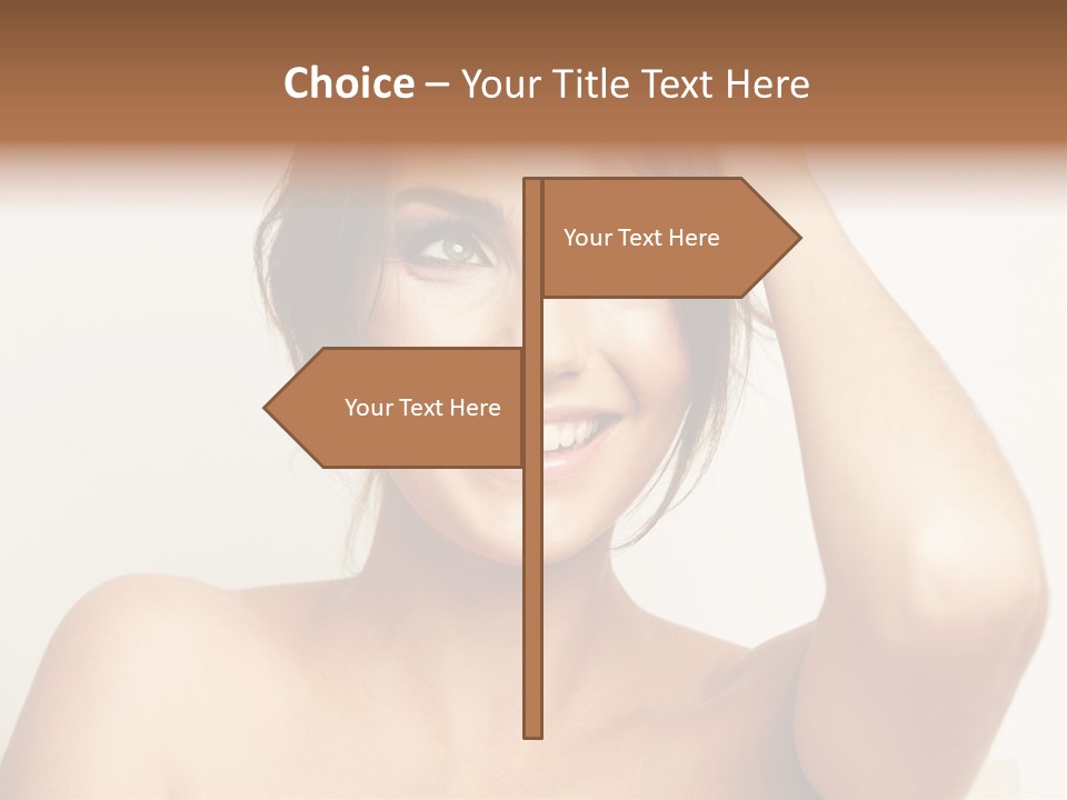 A Woman Is Smiling While Holding Her Hair PowerPoint Template