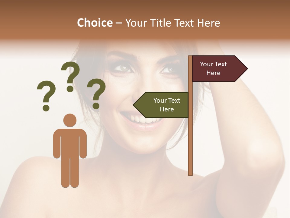 A Woman Is Smiling While Holding Her Hair PowerPoint Template