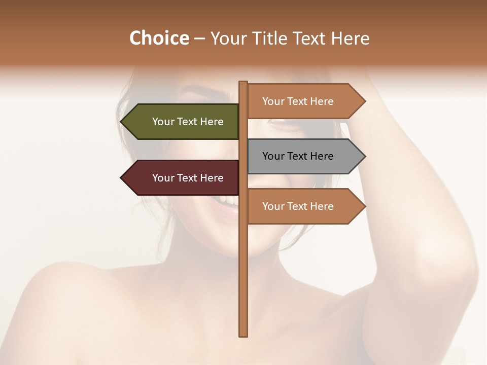 A Woman Is Smiling While Holding Her Hair PowerPoint Template