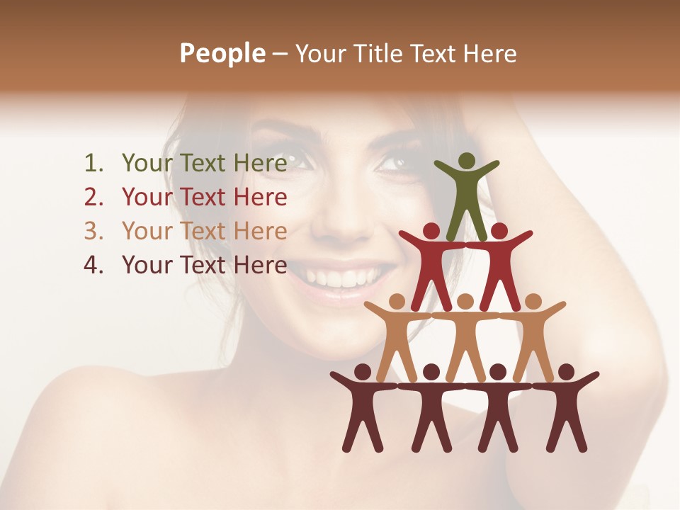 A Woman Is Smiling While Holding Her Hair PowerPoint Template