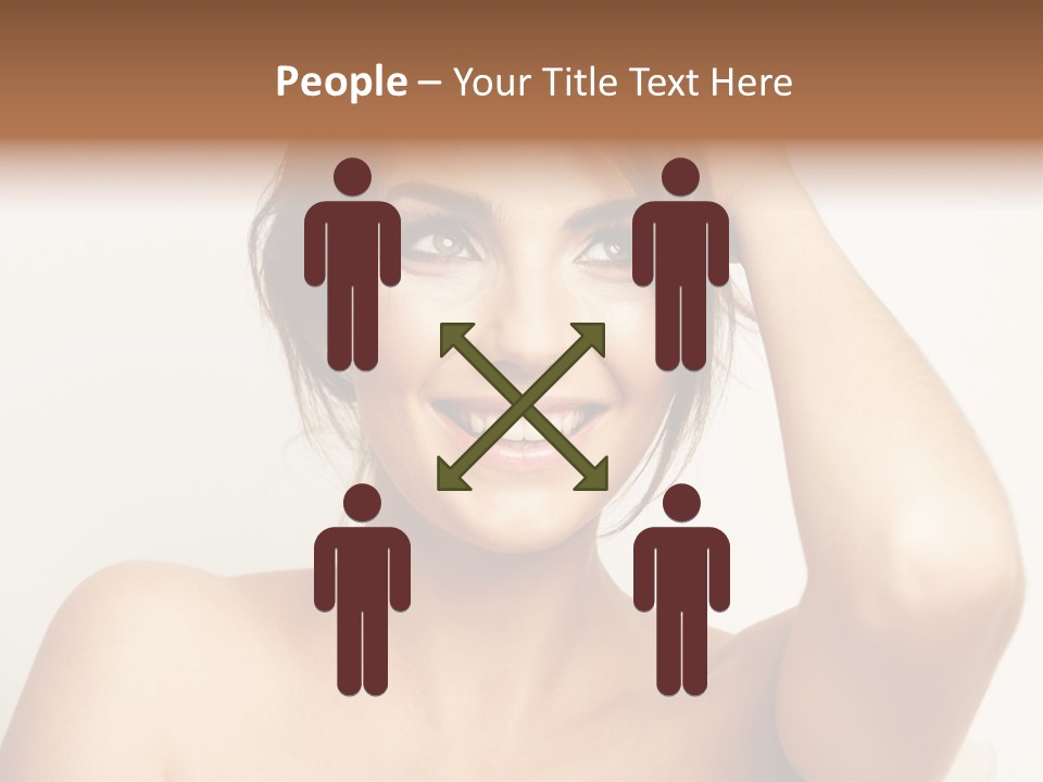 A Woman Is Smiling While Holding Her Hair PowerPoint Template