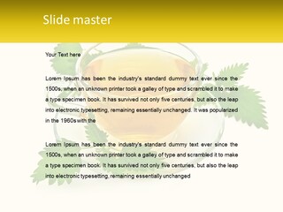A Cup Of Green Tea With Leaves On A Saucer PowerPoint Template
