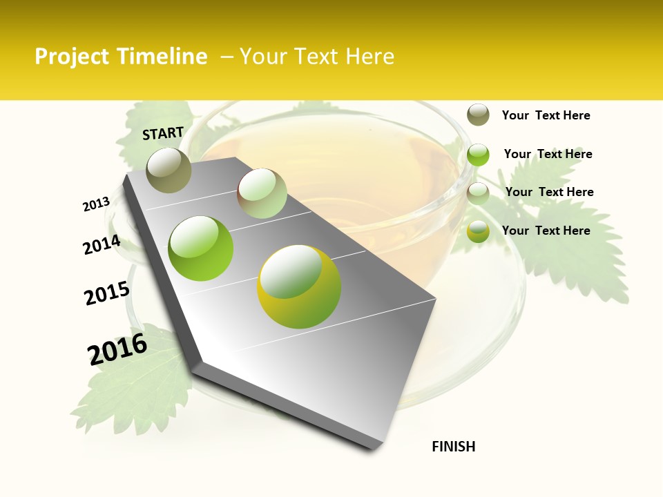 A Cup Of Green Tea With Leaves On A Saucer PowerPoint Template
