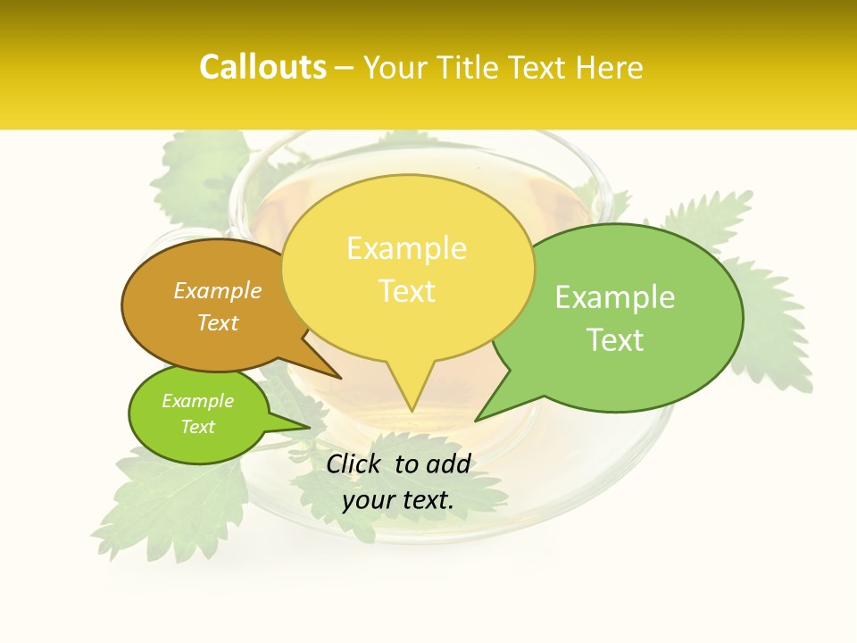 A Cup Of Green Tea With Leaves On A Saucer PowerPoint Template