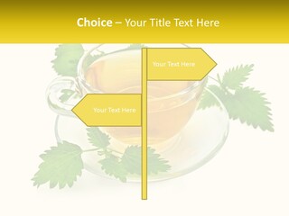 A Cup Of Green Tea With Leaves On A Saucer PowerPoint Template