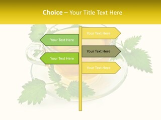 A Cup Of Green Tea With Leaves On A Saucer PowerPoint Template