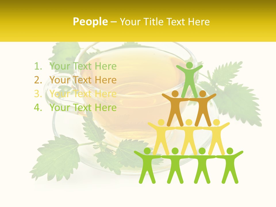 A Cup Of Green Tea With Leaves On A Saucer PowerPoint Template