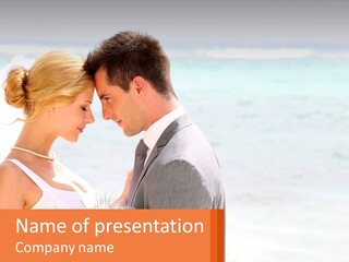 A Man And A Woman Standing Next To Each Other On A Beach PowerPoint Template