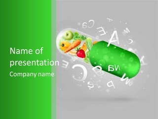 A Green Pill With Fruits And Vegetables In It PowerPoint Template