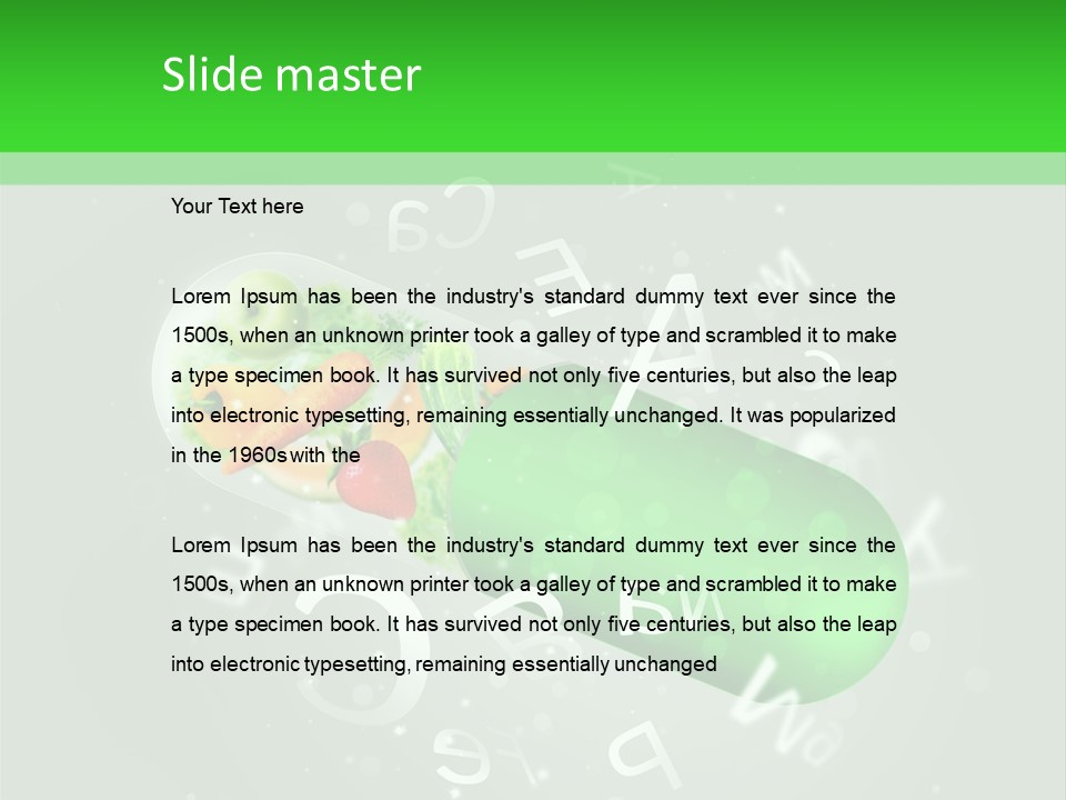 A Green Pill With Fruits And Vegetables In It PowerPoint Template