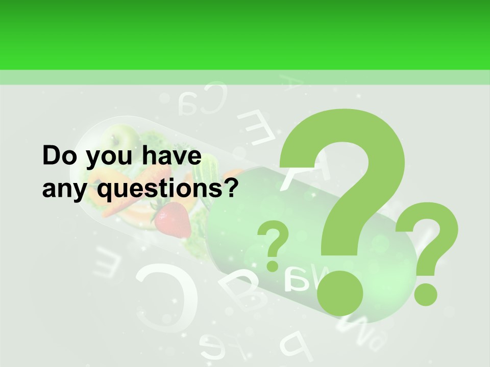 A Green Pill With Fruits And Vegetables In It PowerPoint Template