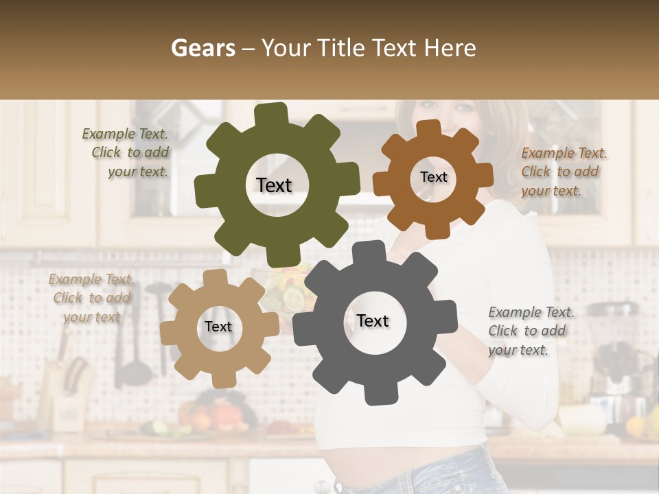 A Pregnant Woman Holding A Bowl Of Fruit In A Kitchen PowerPoint Template