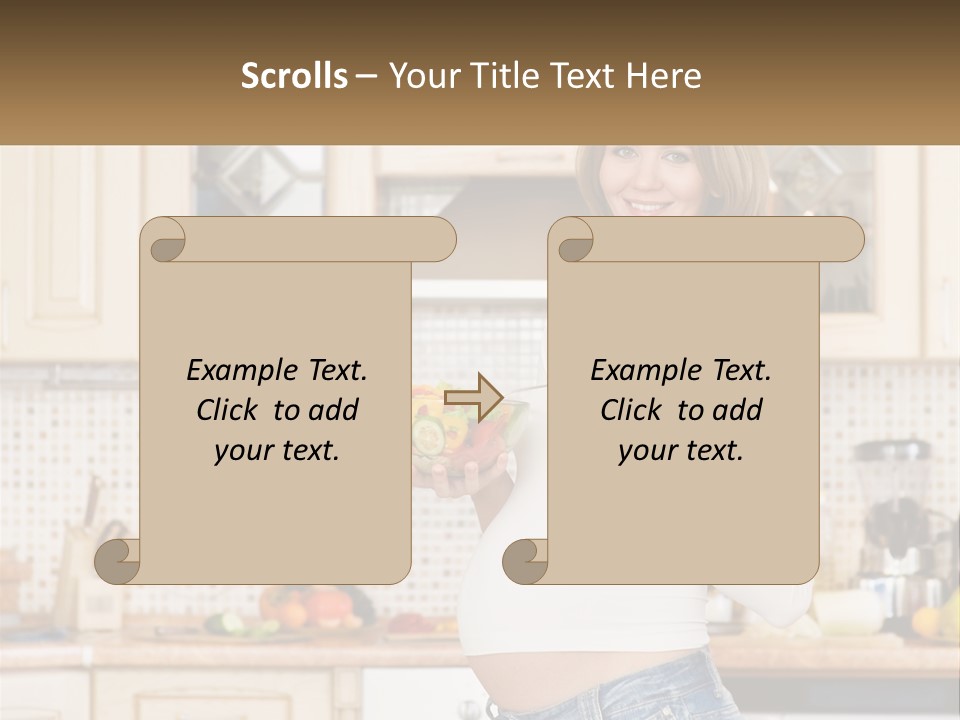A Pregnant Woman Holding A Bowl Of Fruit In A Kitchen PowerPoint Template