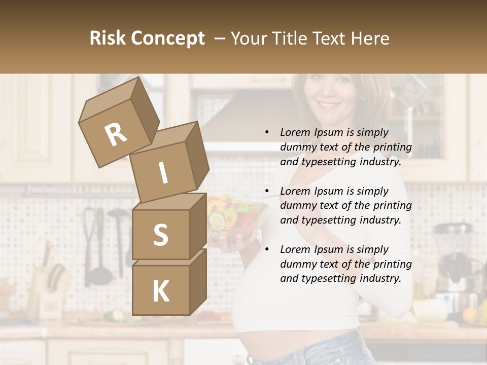 A Pregnant Woman Holding A Bowl Of Fruit In A Kitchen PowerPoint Template