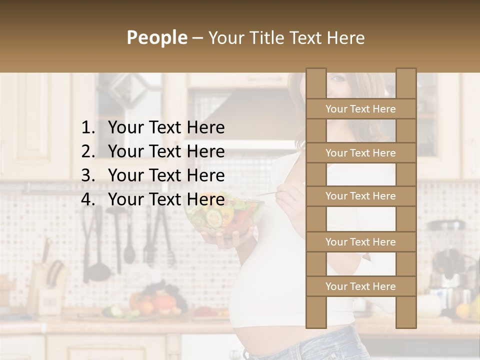 A Pregnant Woman Holding A Bowl Of Fruit In A Kitchen PowerPoint Template