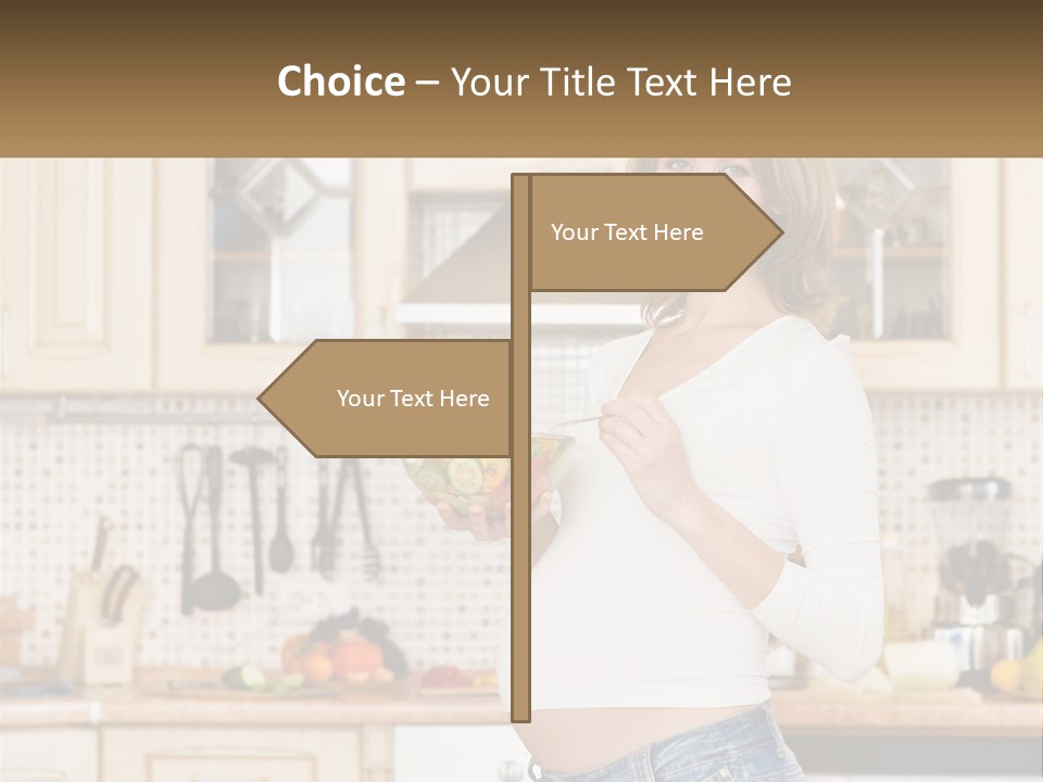 A Pregnant Woman Holding A Bowl Of Fruit In A Kitchen PowerPoint Template