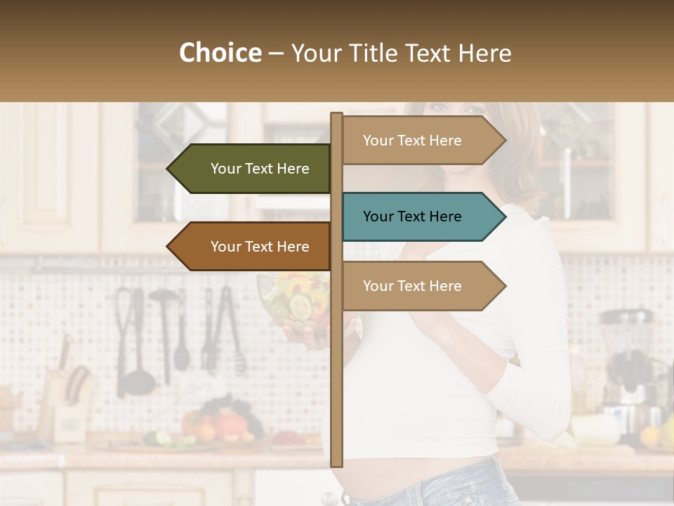 A Pregnant Woman Holding A Bowl Of Fruit In A Kitchen PowerPoint Template