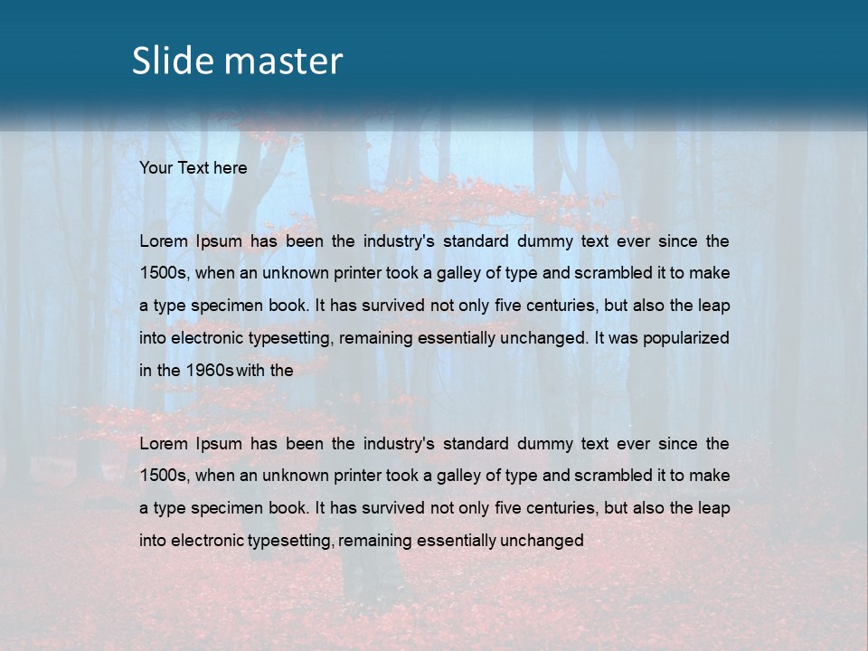 A Blue Forest With Red Leaves On The Ground PowerPoint Template