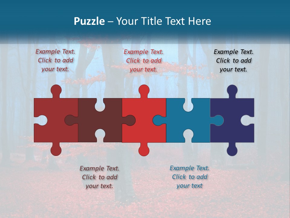 A Blue Forest With Red Leaves On The Ground PowerPoint Template