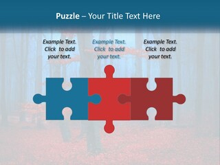 A Blue Forest With Red Leaves On The Ground PowerPoint Template