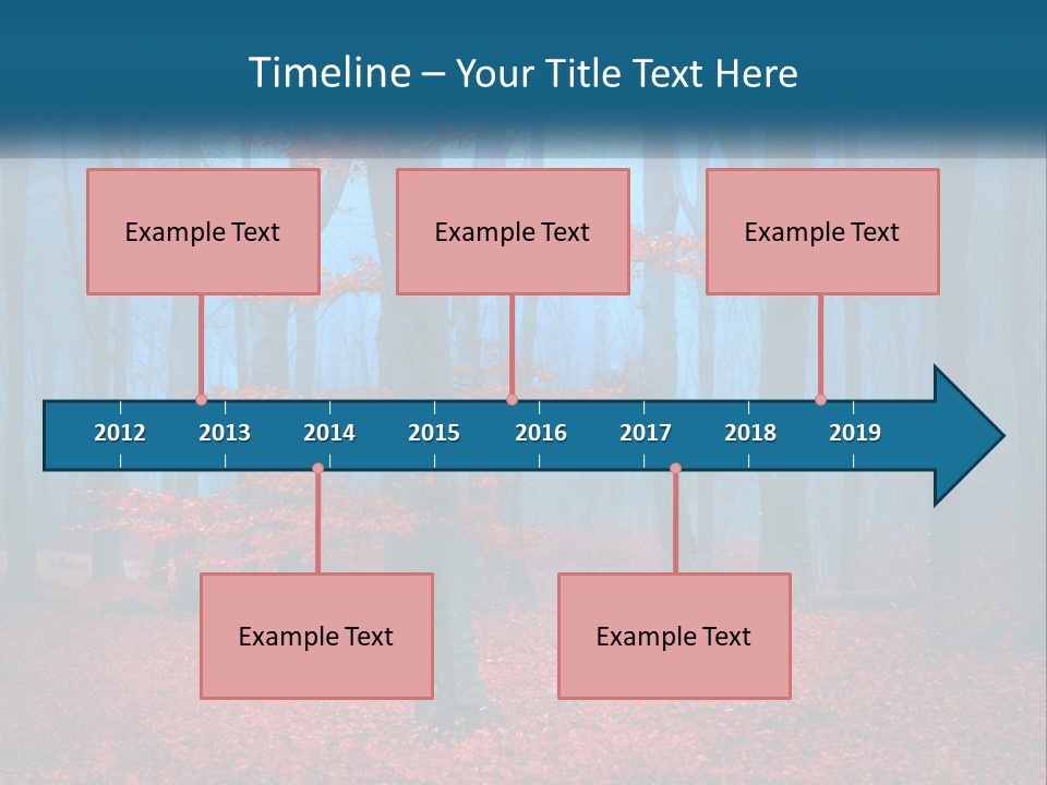 A Blue Forest With Red Leaves On The Ground PowerPoint Template