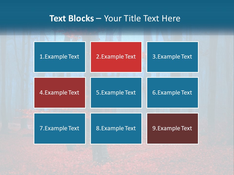 A Blue Forest With Red Leaves On The Ground PowerPoint Template