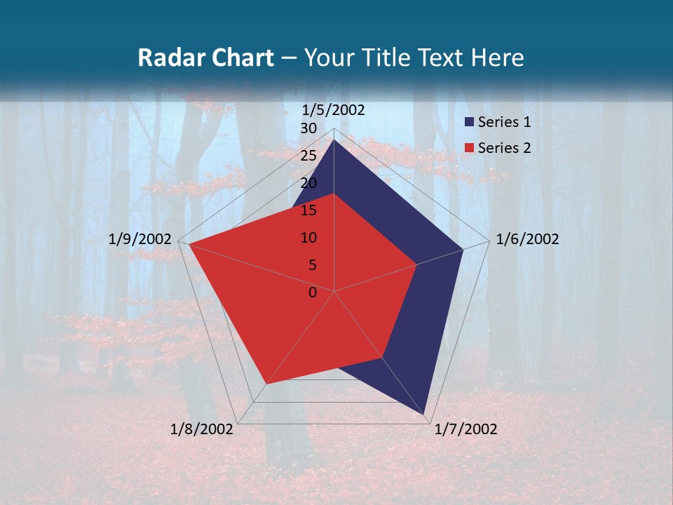 A Blue Forest With Red Leaves On The Ground PowerPoint Template