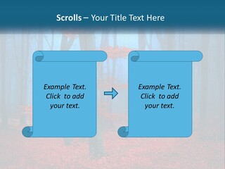 A Blue Forest With Red Leaves On The Ground PowerPoint Template