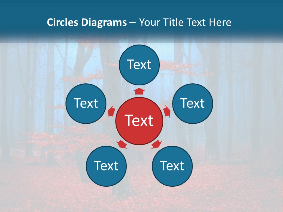 A Blue Forest With Red Leaves On The Ground PowerPoint Template